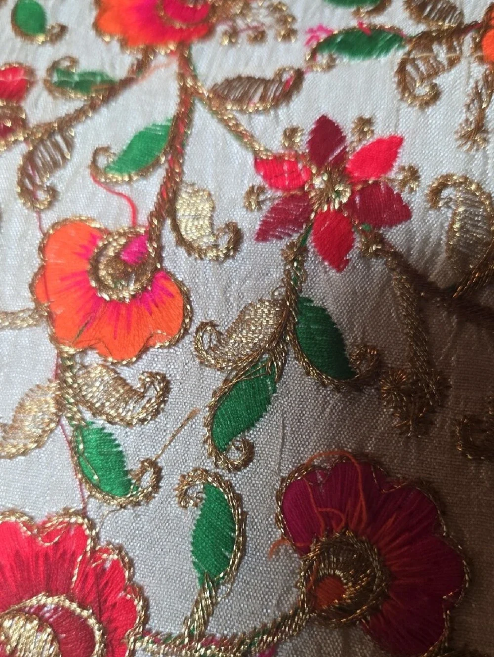 Embroidered Silk Brocade Floral Envelope Clutch - Cord Trim And iGold Lining.